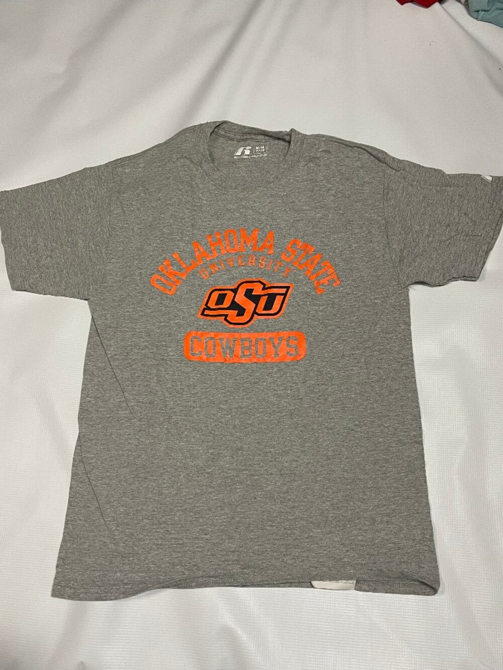Russell Athletic Oklahoma State Cowboys OSU T-Shirt Size M Grey Orange